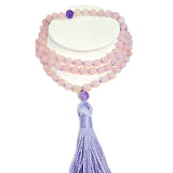 Anti-Stress Emotional Healing Mala Beads 108 REAL STONES Rose Quartz & Amethyst Lilac Tassel