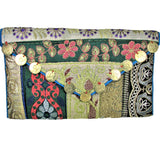 Unique Handmade Bag Green, Brown & Old Gold Embroidered Clutch Purse w/ Strap