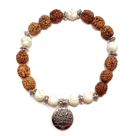 Moonstones Bracelet with Hematite Tree of life charm | Elsa Lee
