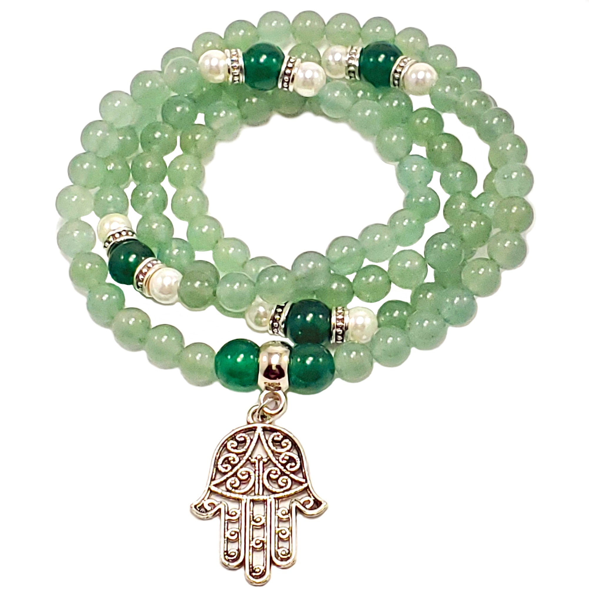 Pink Jade Hand Knotted Japa Mala Beads Necklace, Karma