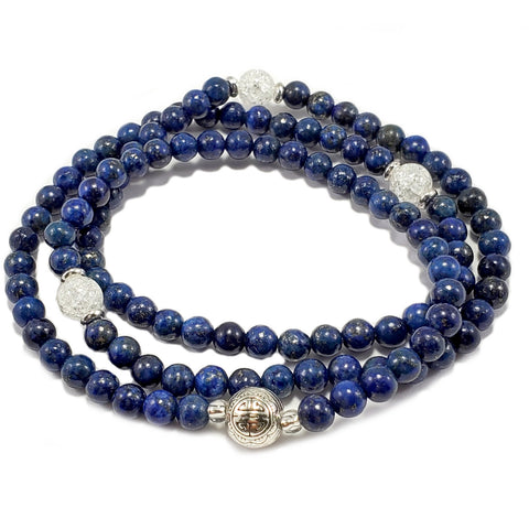 Lapis Lazuli & Quartz 108 Japa Mala POWERFUL THIRD EYE CHAKRA Yoga Meditation Necklace Natural Gemstones Stretchy