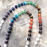 Anti-Anxiety Mala Beads 108 Natural Stones White Jade 7 Chakras Meditation Necklace & Tassel